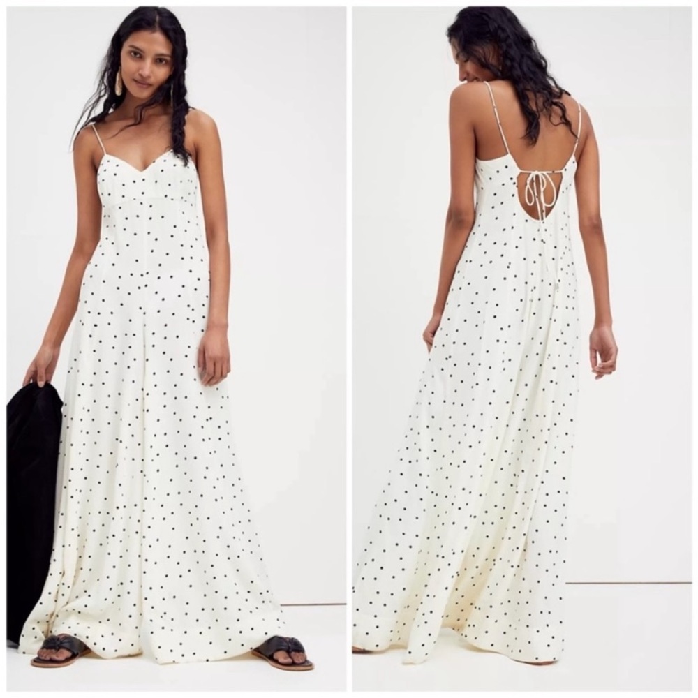 Free People • Summer Jamboree Jumpsuit Wide Leg Polka Dot Bohemian Size Small